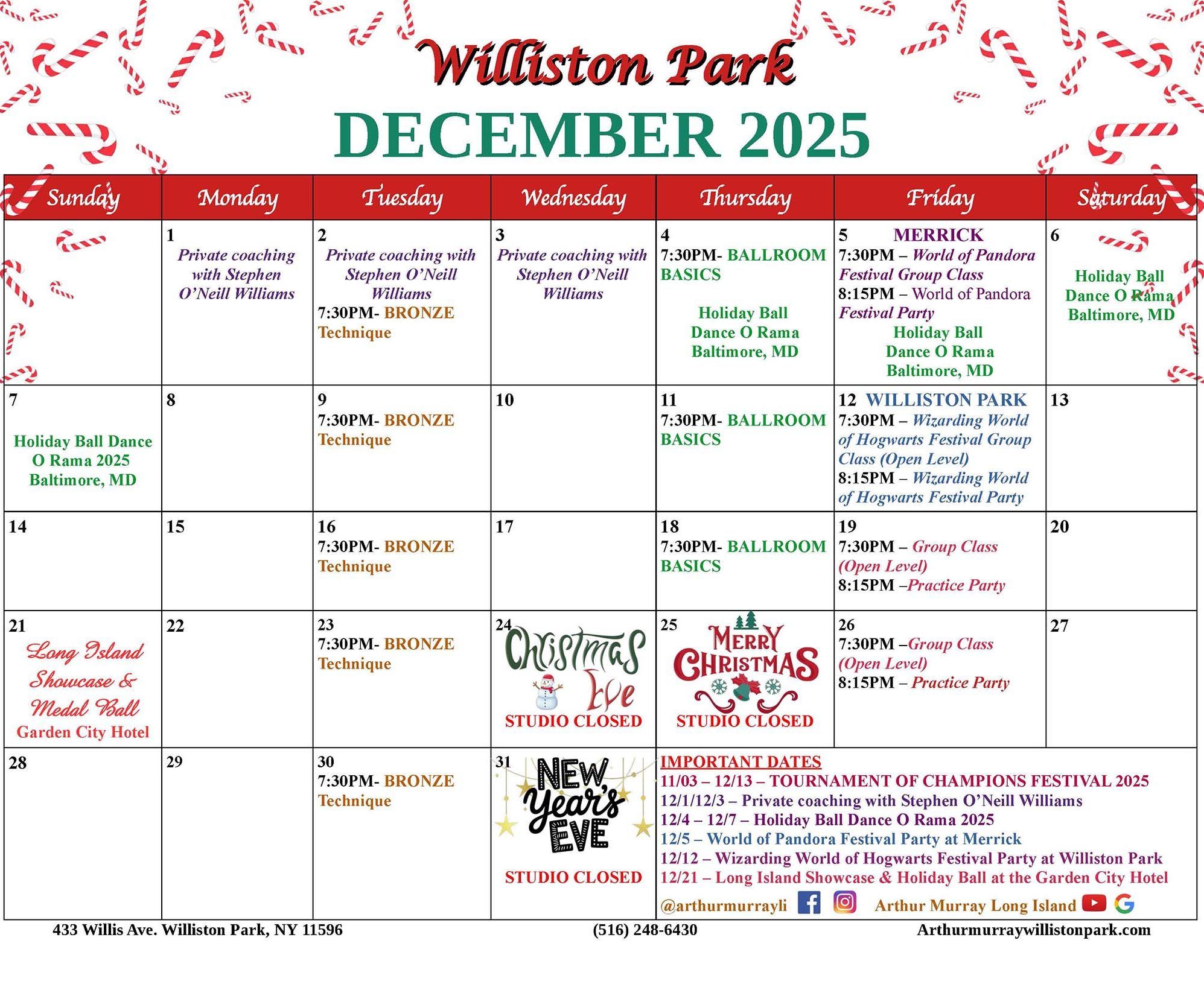 Williston Park December 2025 Calendar